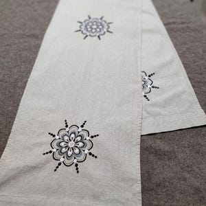 Table cloth Rectangle with Embroidered Flowers, Vintage Decor Piece