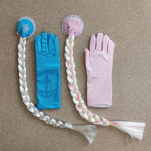 satijnen ijshandschoenen roze, blauw, een set van Elsa, Anna, bevroren haar, feestelijke set, kunstvlecht
