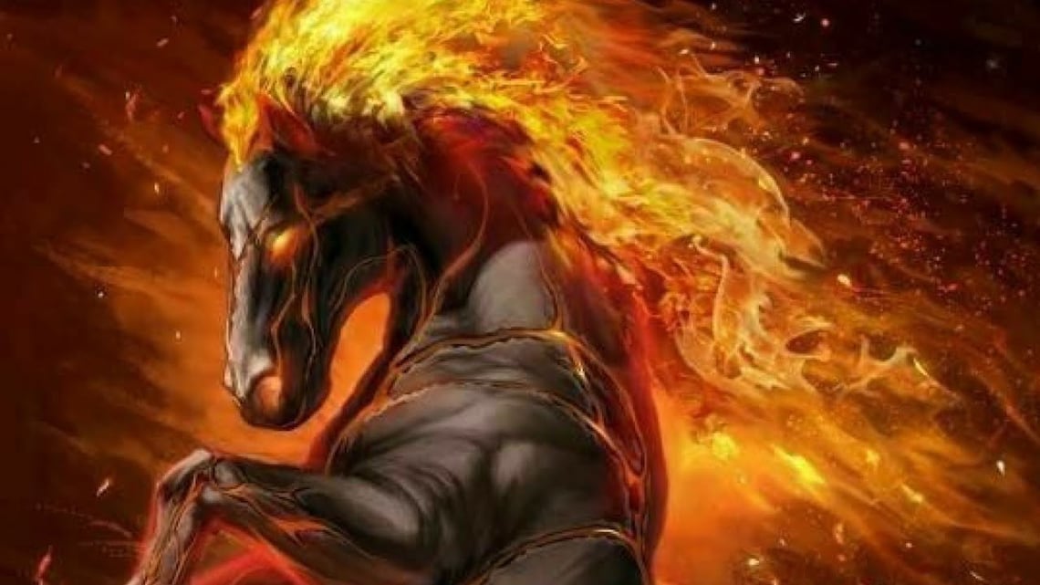 Fire horse burning mane element of fire black horse Etsy