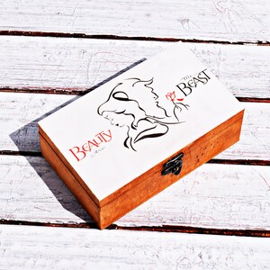 Caja de tarjeta de boda de La Bella y La Bestia, Caja de tarjeta de boda personalizada, Soporte de madera de joyería personalizada, Decoración del hogar de la boda de La Bella y La Bestia