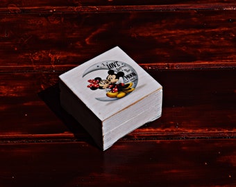 Mickey Mouse and Minnie Mouse ring box, wedding proposal box, engagement ring holder, Disney inspired wedding decor, mini wooden gift box