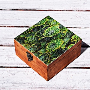 Suculenta caja de joyería, decoración del hogar, caja de almacenamiento de madera, caja de madera de maquillaje, joyero portatuquillas, caja de fotos, caja de memoria suculenta de recuerdo