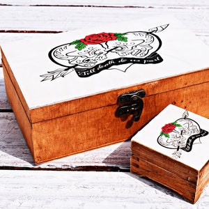 Gothic Hochzeit Set Kartenbox Bis der Tod uns einen Teil tut, Gothic Custom Hochzeit Kartenbox, Personalisierter Schmuck Holzhalter, Hochzeit Wohndekor