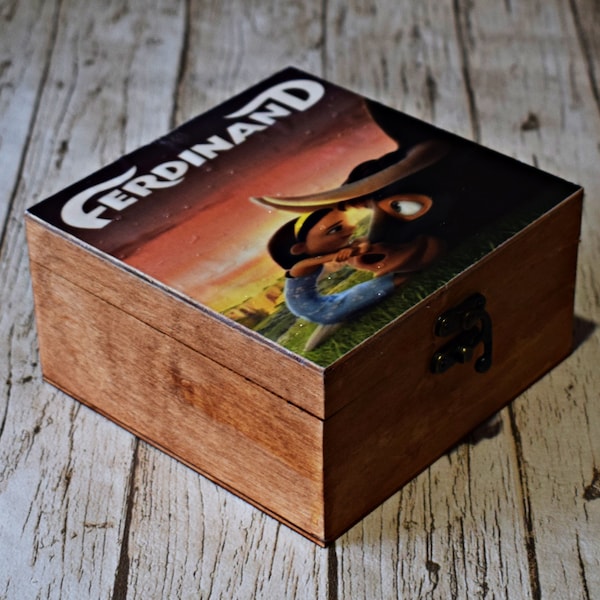 Ferdinand jewelry box, Ferdinand keepsake memory box, Kids home decor box, gift wooden box, birthday gift box, personalized custom wood box