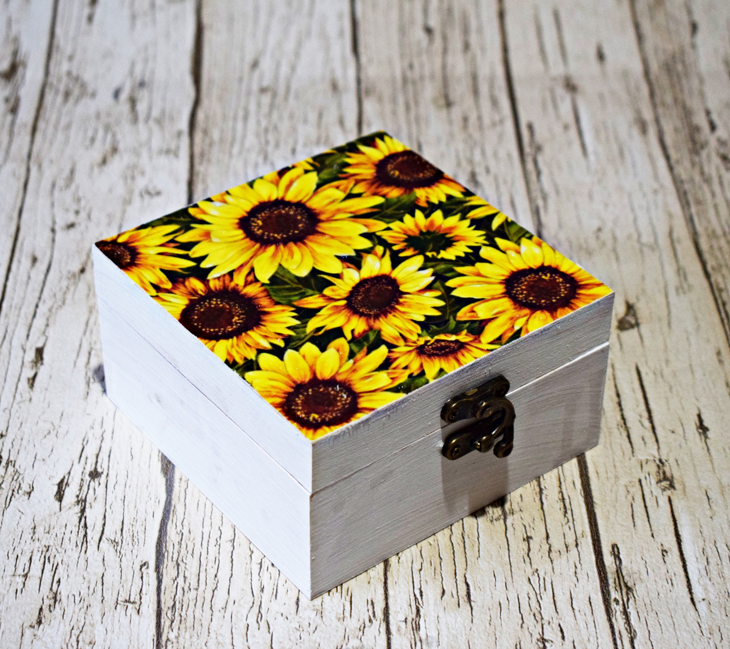 Sunflower Jewellery Box, Sunflower Keepsake Memory Box, Wooden Gift Box