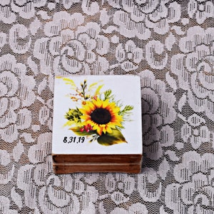 Rustic Sunflower ring box, sunflower box proposal box, engagement box, custom ring holder, personalized wedding wooden box, gift for couples