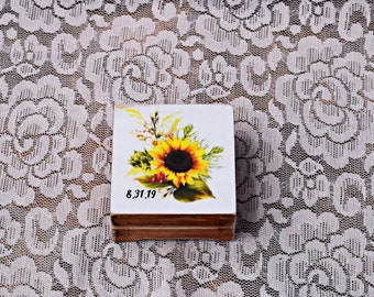 Rustic Sunflower ring box, sunflower box proposal box, engagement box, custom ring holder, personalized wedding wooden box, gift for couples