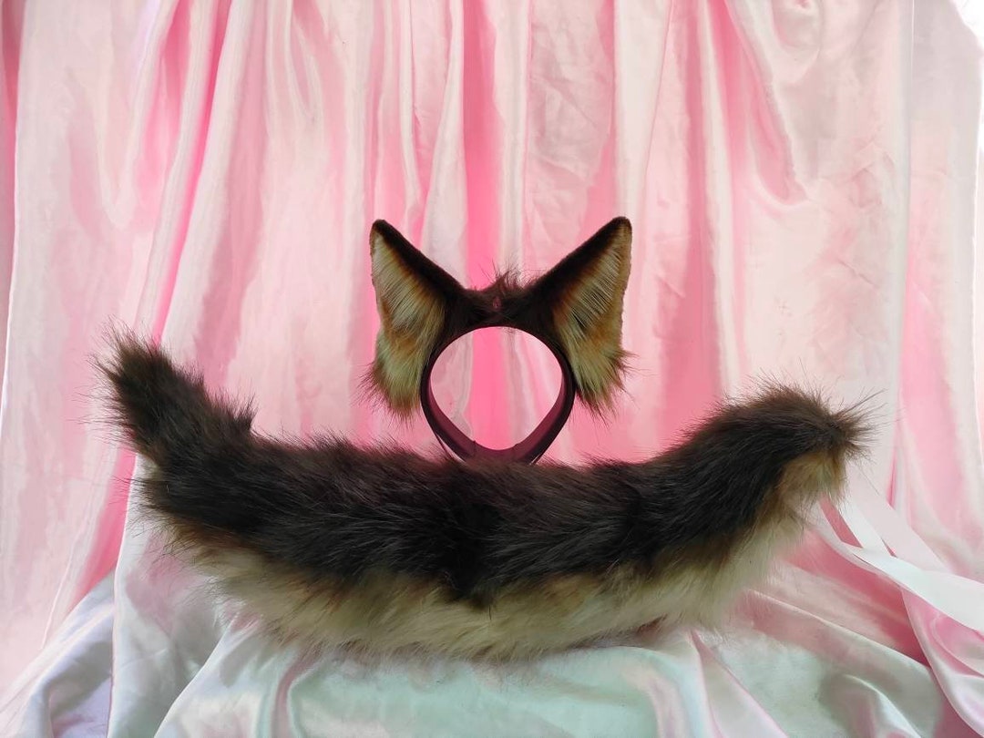 Realistic Brown Ears Headband, Tail, Wolf Fox Dog Kitsune Puppy Floppy ...