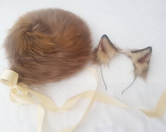 Dog Ears and Curled  Tail, Curly tail,  Brown ears and tail set