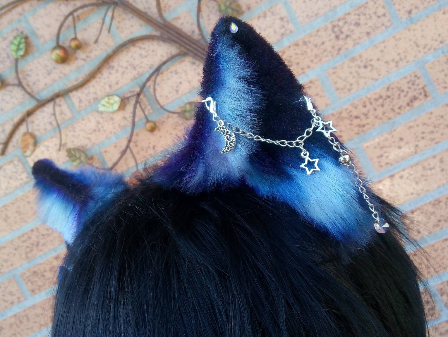 Plush Fox Tail & Furry Ears Hairband Charms Cosplay Set for Women Grey Purple