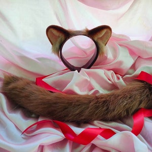 Raphtalia Ears, Tail, The Rising of Shield Hero Cosplay, Racoon, Bush dog, Kinkajou, Furry Fisher, Mammal, Fantasy Faux fur Animal Costume