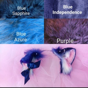 Ears Purple Blue Blueberry Fur, Bow Bell, Puppy Dog ears Neko  British Cat Headband Cinnamon Fold ears Michiru Chomusuke Nekopara Cosplay