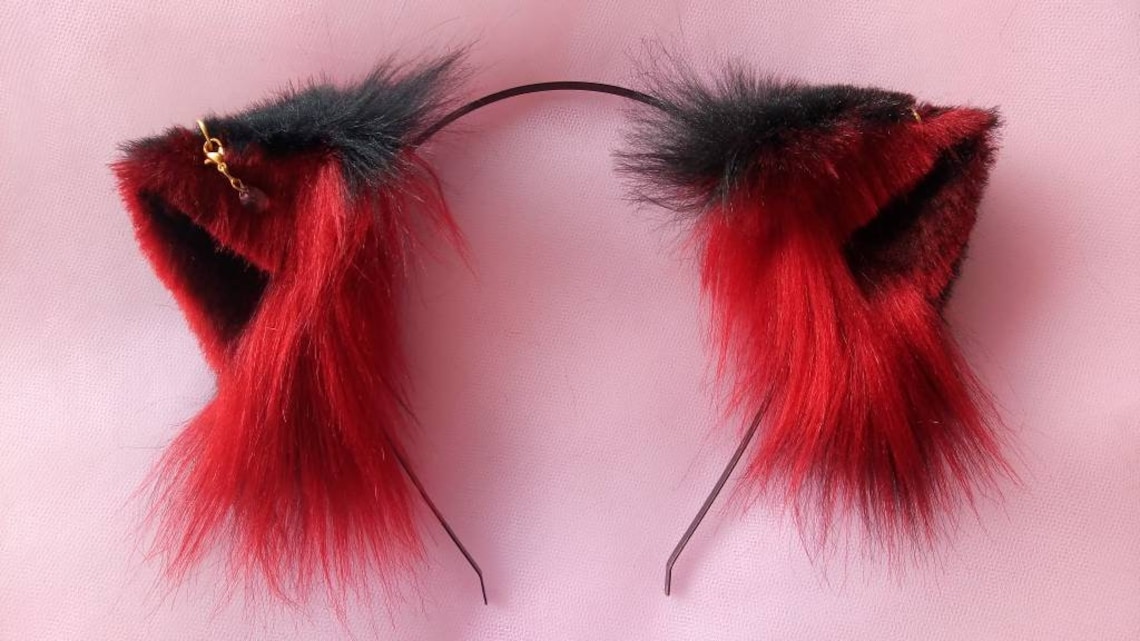 Petite Crystal Red Ears Black and Red Ears British Cat Ears Etsy