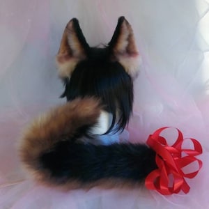 BlacKanin Ears Tail German Shepherd Wolf Fox Husky Dog Faux Fur Puppy Headband league of legends Ahri Cosplay Animal Costume Mature
