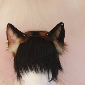Faux Fur Ears Red Fox Black & Pink Mismatched ears, Puppy Dog ears Fold ears Kitsune Headband Animal Fantasy Costume Cosplay Build your Own