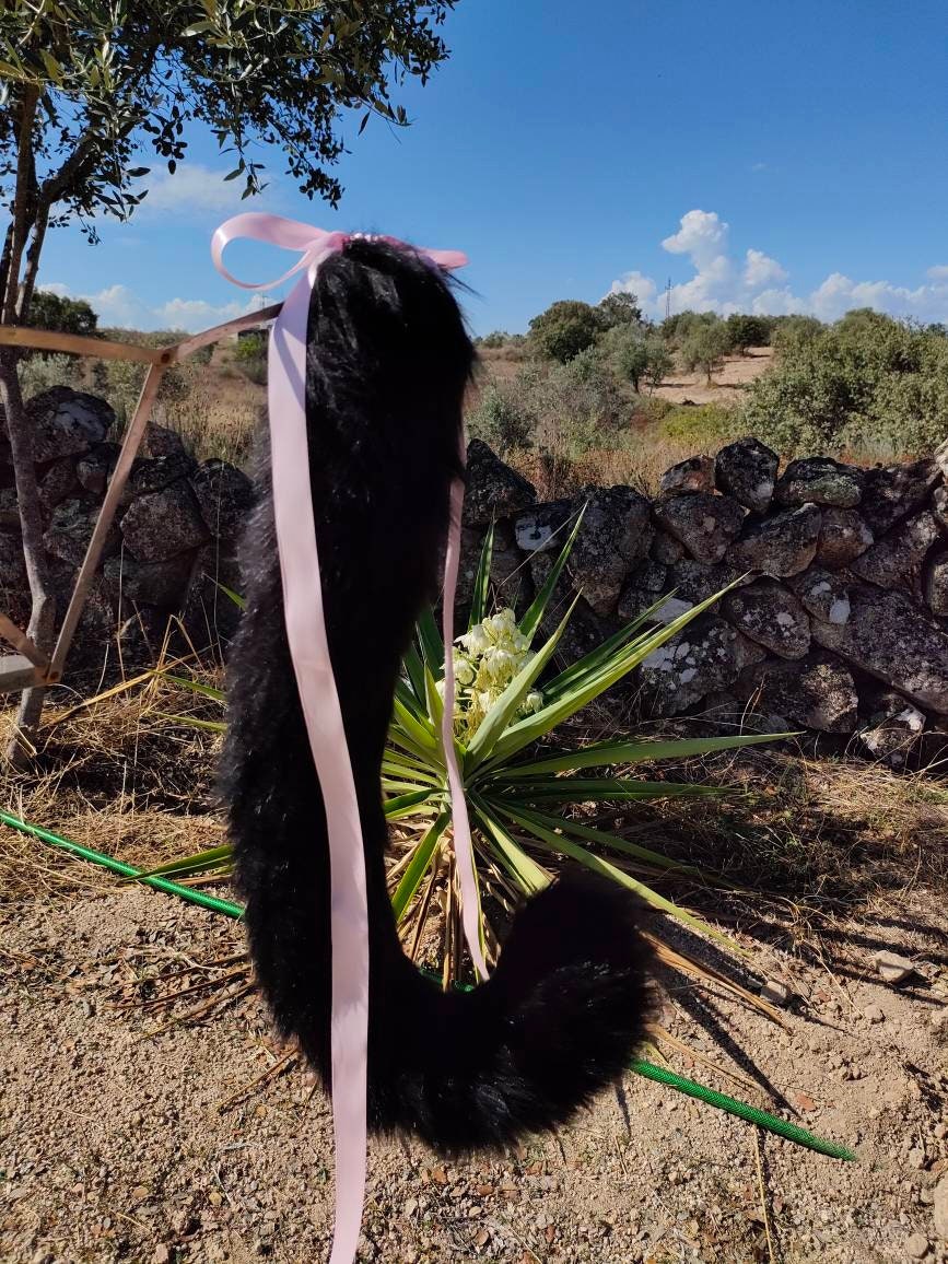 Black Tail Long Fluffy tail Cat Neko tail Dog Panther Shita tail Faux Fur Vegan Fur Animal Fantasy Costume Mature Content