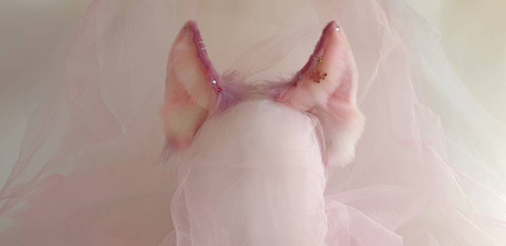 Nazuna Ears Pink ears Ahri Ears Husky Fox Wolf Floppy Dog ears Cosplay Fox Breeze Arknights Nekopara Faux Fur  Ears Spirit Blossom