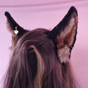 Black Brown Big Ears Tail, German Shepherd, Great Dane, Wolf, Fox, Husky Dog Puppy Fold Ears Faux Fur Headband Cosplay Animal Costume