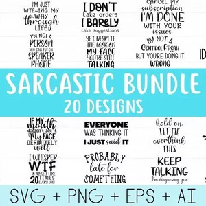 Bundle Svg sarcastique, sarcasme svg, fichiers Svg sarcastiques, citations drôles Svg, énonciations drôles svg, Eps Png, Silhouette, Cricut