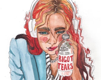 Bigot Tears Feminist Watercolor Painting Original Art Feminism LGBT