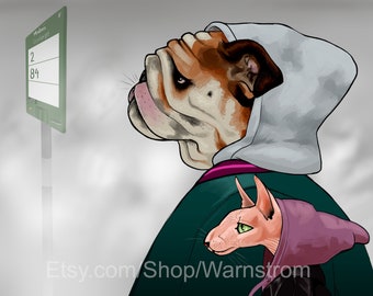 THE FOG "Dimman" original Art Quality Print Bulldog Sphynx Swedish Weather