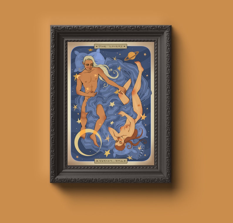 THE LOVERS Tarot Card inspired Original Fine Art Print Arcana Stars Space Sky Mystical Whimsical Reversible image 5