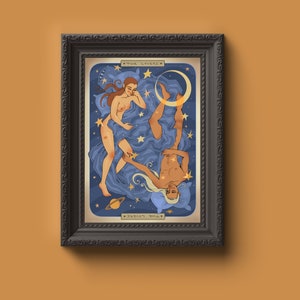 THE LOVERS Tarot Card inspired Original Fine Art Print Arcana Stars Space Sky Mystical Whimsical Reversible image 4