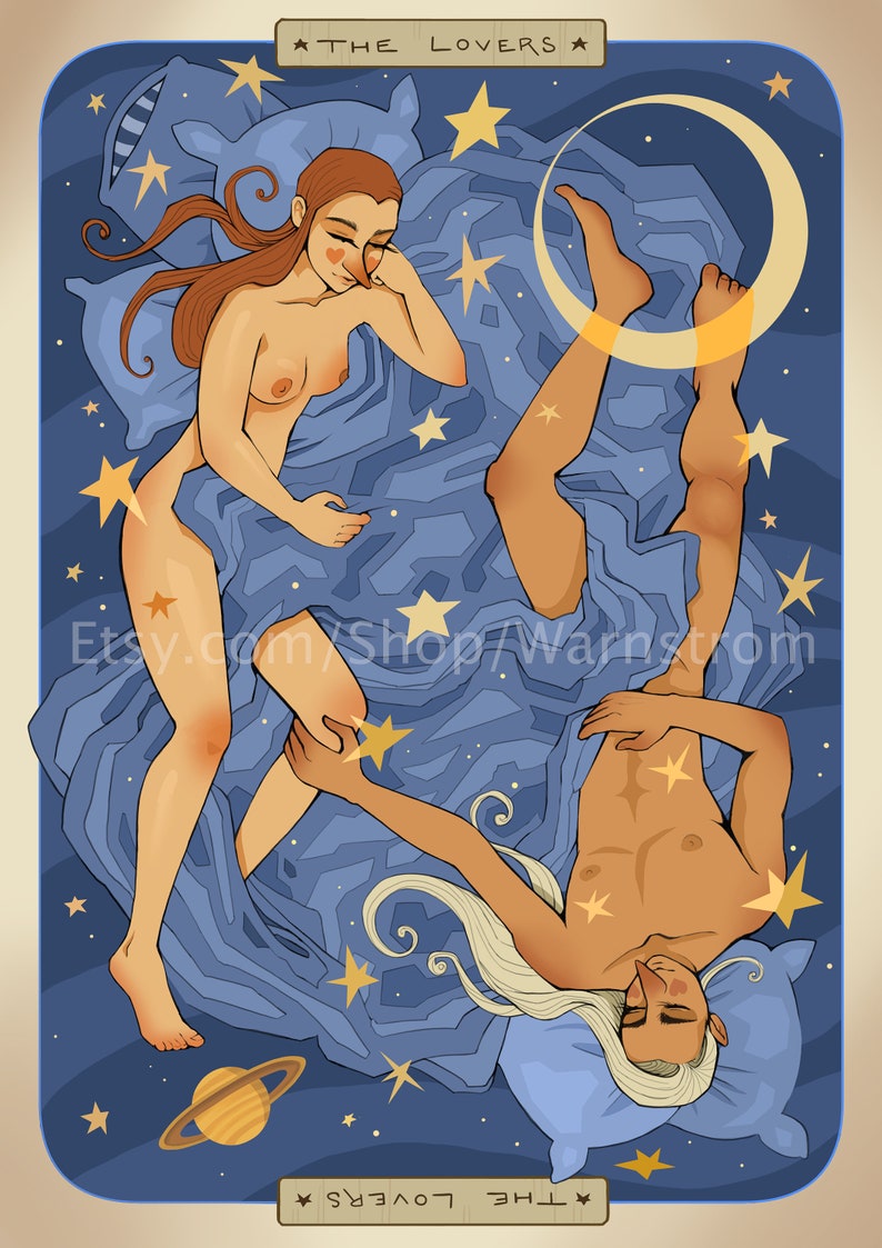 THE LOVERS Tarot Card inspired Original Fine Art Print Arcana Stars Space Sky Mystical Whimsical Reversible image 6