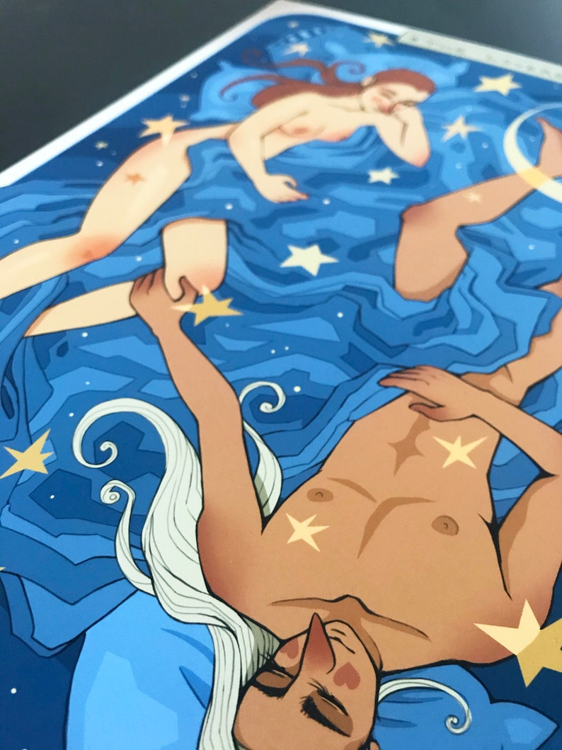 THE LOVERS Tarot Card inspired Original Fine Art Print Arcana Stars Space Sky Mystical Whimsical Reversible image 3