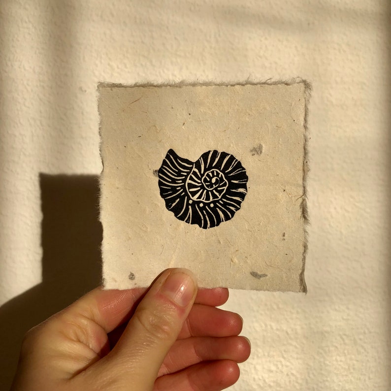 Mini Ammonite fossil linocut print image 7