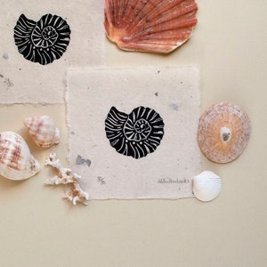 Mini Ammonite fossil linocut print image 3
