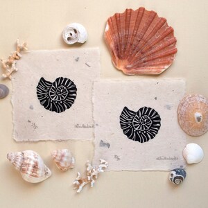 Mini Ammonite fossil linocut print image 2