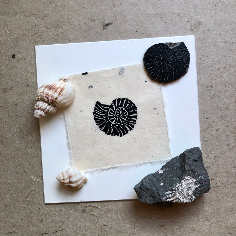 Mini Ammonite fossil linocut print image 4
