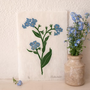 Forget-me-not botanical lino print