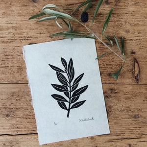Singular olive branch hand printed on Kitakata green paper, home decor image 2