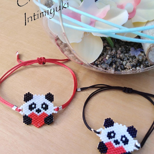Bracelet miyuki panda saint valentin réglable bracelet perle bracelet fait main amour noir blanc rouge bracelet femme bracelet enfant