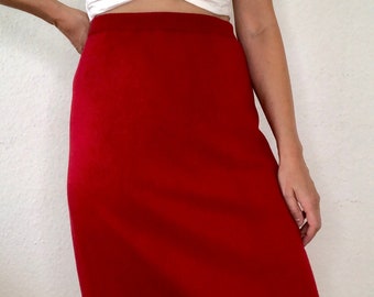 Beautiful red vintage midi skirt knit 80s 90s
