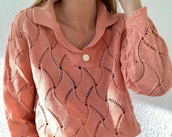 Beau pull à tricoter vintage en rose 60 années 70