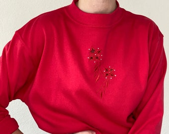 Schöner roter Vintage Pullover mit Stehkragen 80er Jahre