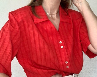 Schöne Vintage Bluse in Rot/Koralle 80er 90er Jahre kurzärmelig