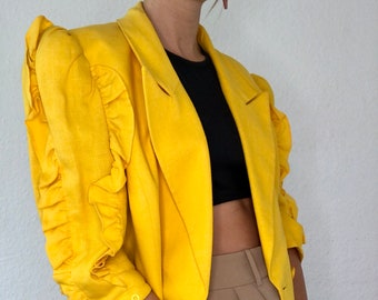 EXCLUSIF beau blazer vintage en jaune par Helene Straßer