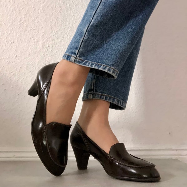 Schöne Vintage Pumps/ Damenschuhe in dunkelbraun 60er 70er Jahre