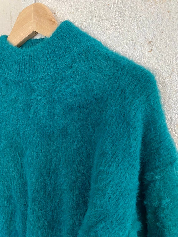 Beautiful fluffy secondhand sweater in turquoise … - image 3