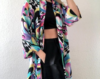 Piękna, oversize'owa bluzka vintage, styl rave lat 80. i 90., psychodeliczny wzór