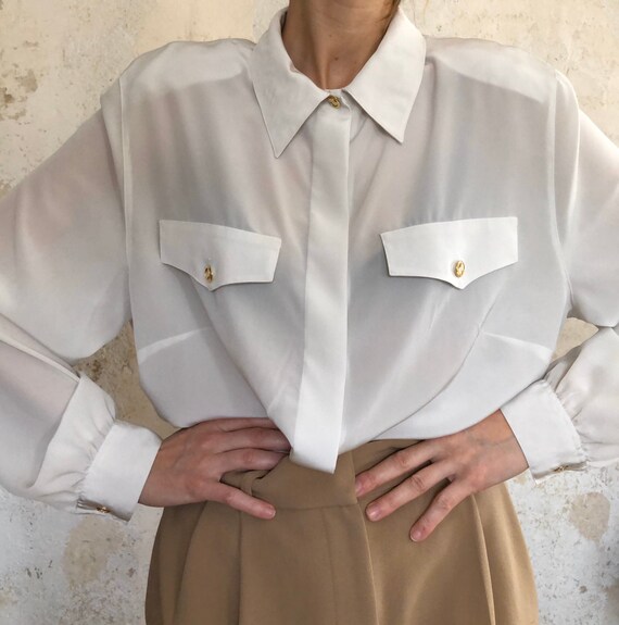 Beautiful white vintage blouse light lyh 70s 80s