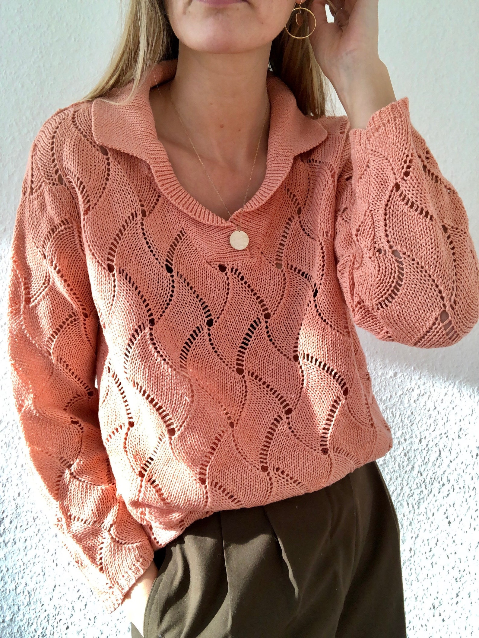 Beautiful Vintage Knit Sweater in Pink 60s 70s Etsy