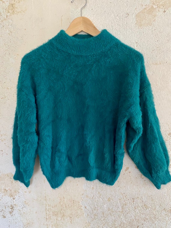 Beautiful fluffy secondhand sweater in turquoise … - image 4