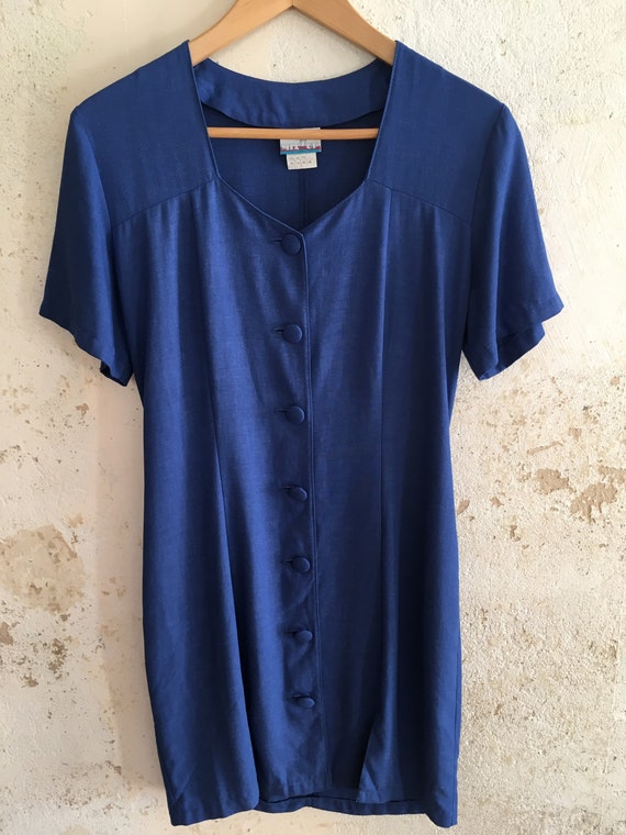 Schönes Vintage mini Kleid kurzärmelig in blau 70… - image 3