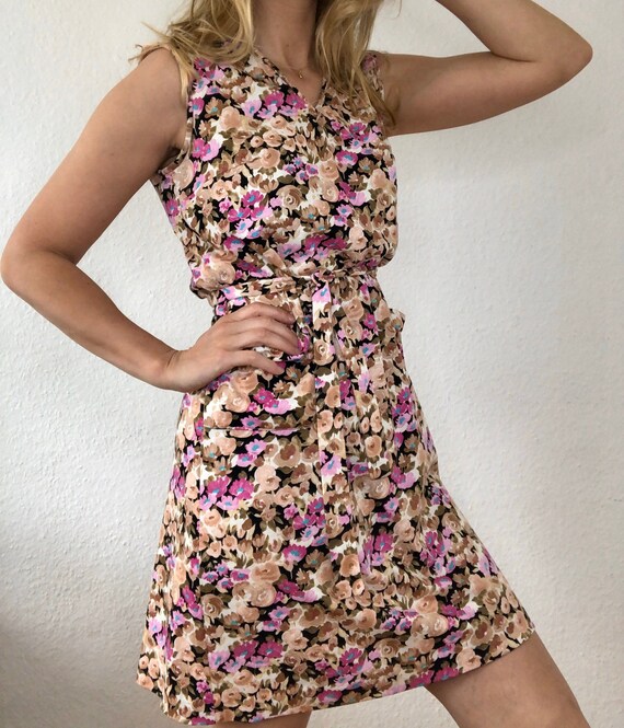 Beautiful Mini Dress Vintage Floral Pattern Boho Pink / Beige Sleeveless  Summery - Etsy