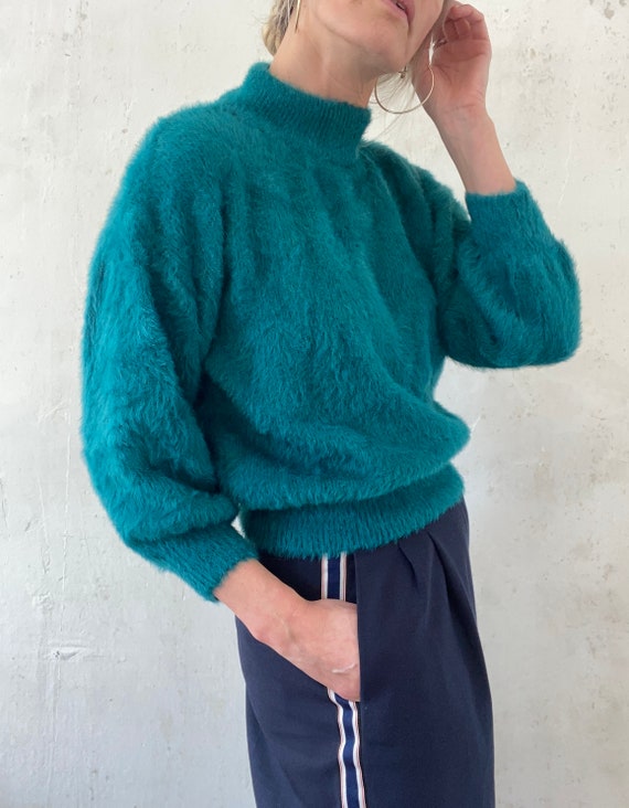 Beautiful fluffy secondhand sweater in turquoise … - image 2